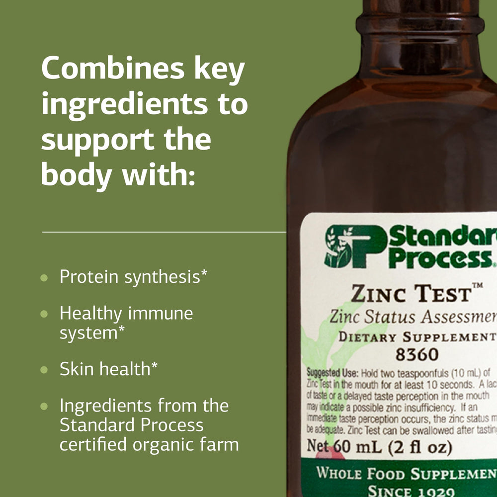 Standard Process Zinc Test dosage instructions illustrate safe, simple steps.