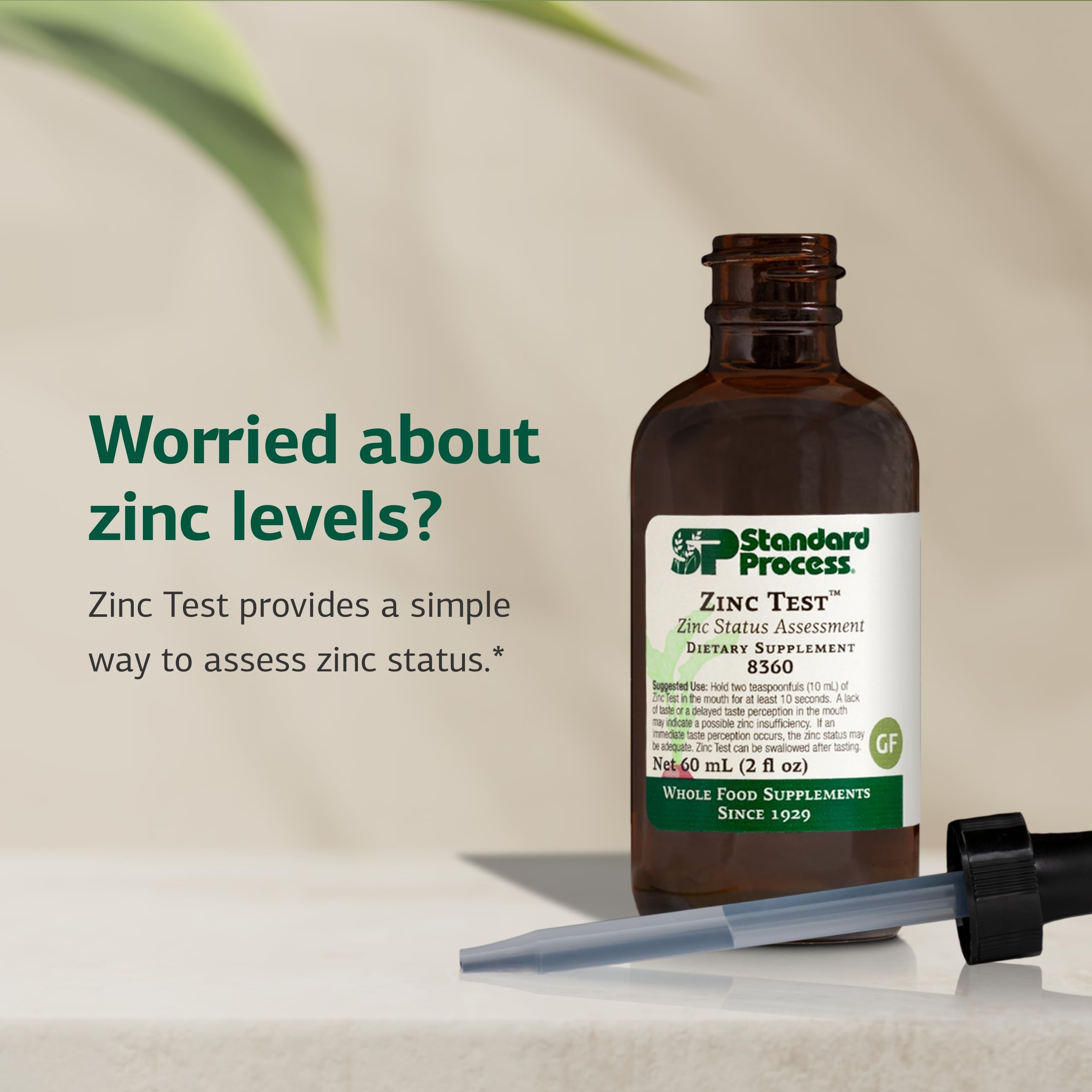 Standard Process Zinc Test label closeup highlights zinc content and guidance.