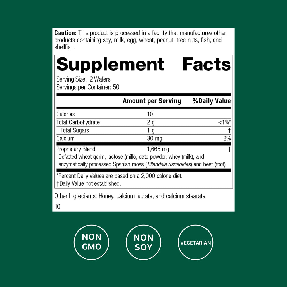 Standard Process Zymex Wafers label closeup highlighting whole-food ingredients