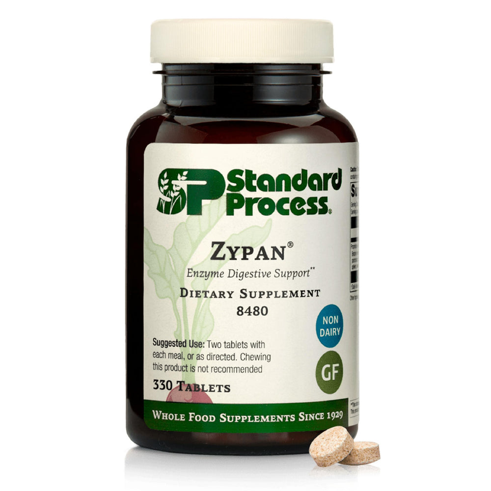 Standard Process Zypan bottle label, highlighting enzyme blend for digestion support