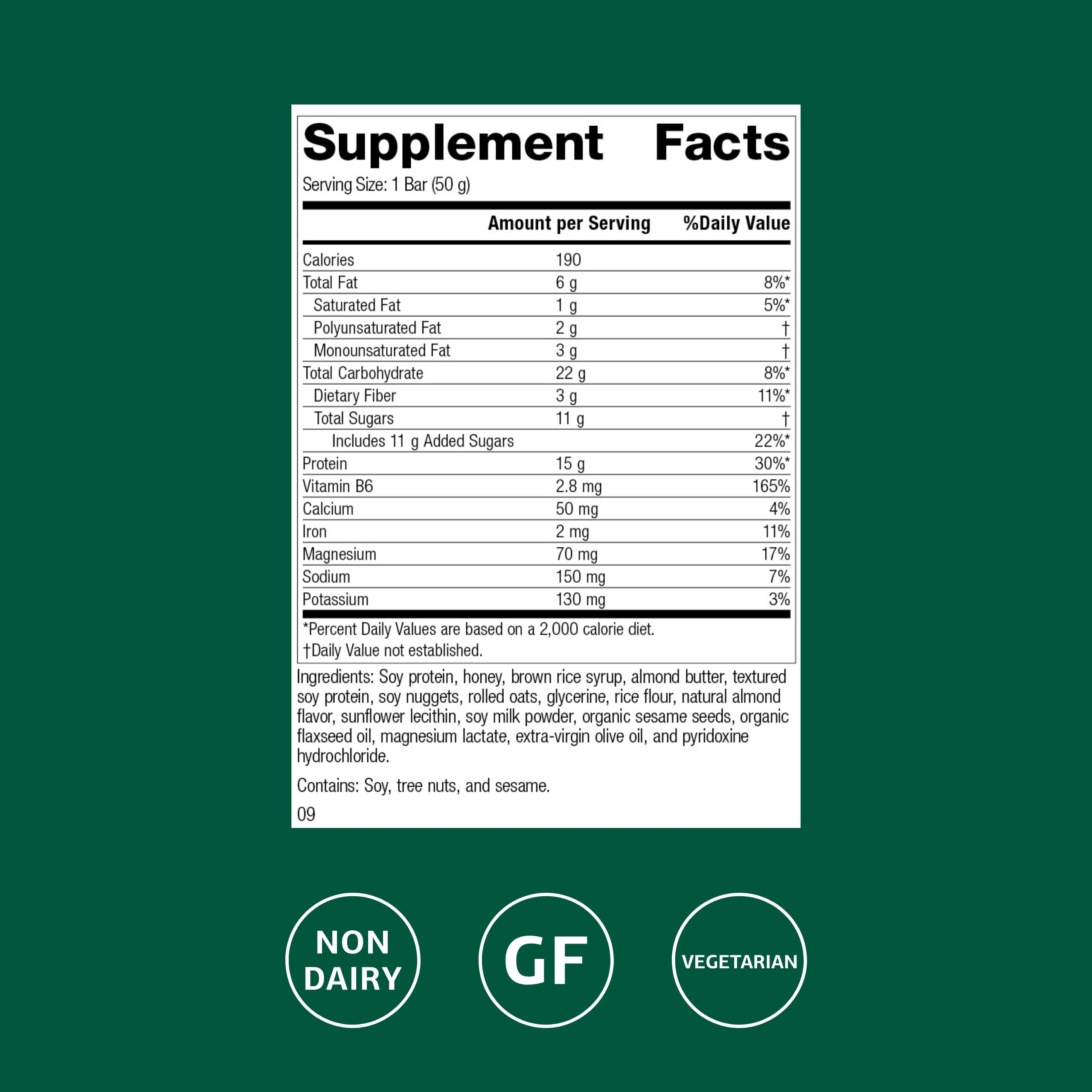 Standard Process StandardBar Soy Almond Crunch bar break reveals almond crunch and protein boost