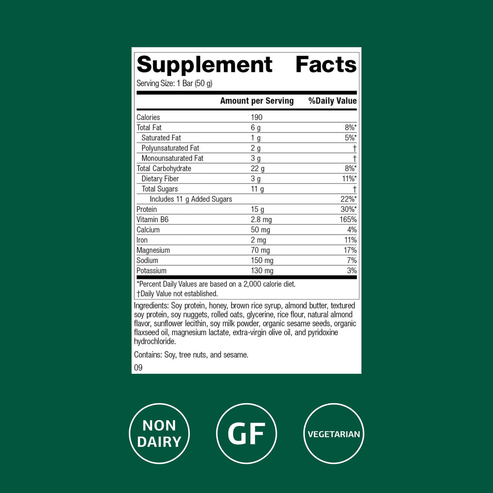 Standard Process StandardBar Soy Almond Crunch bar break reveals almond crunch and protein boost