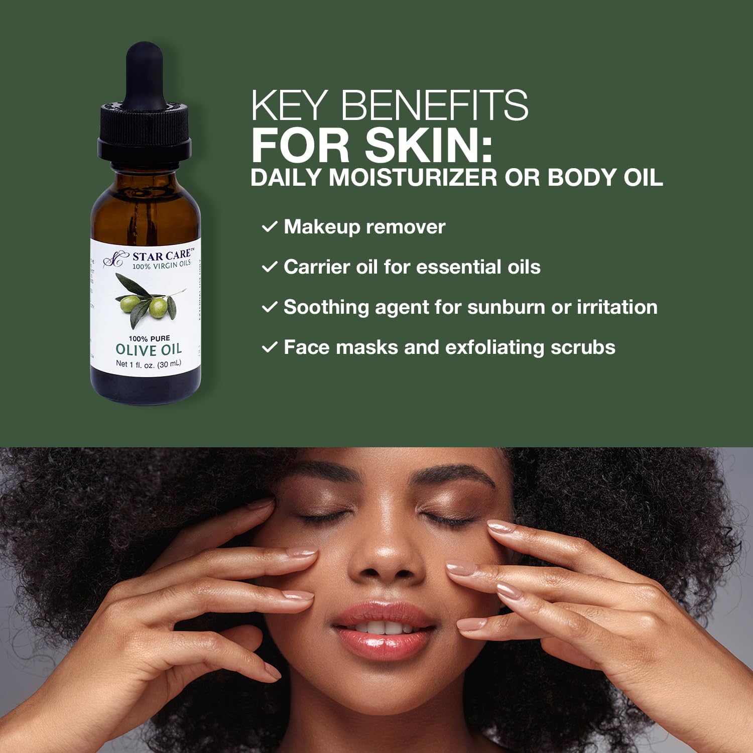 STAR CARE olive oil on skin for gentle moisturization