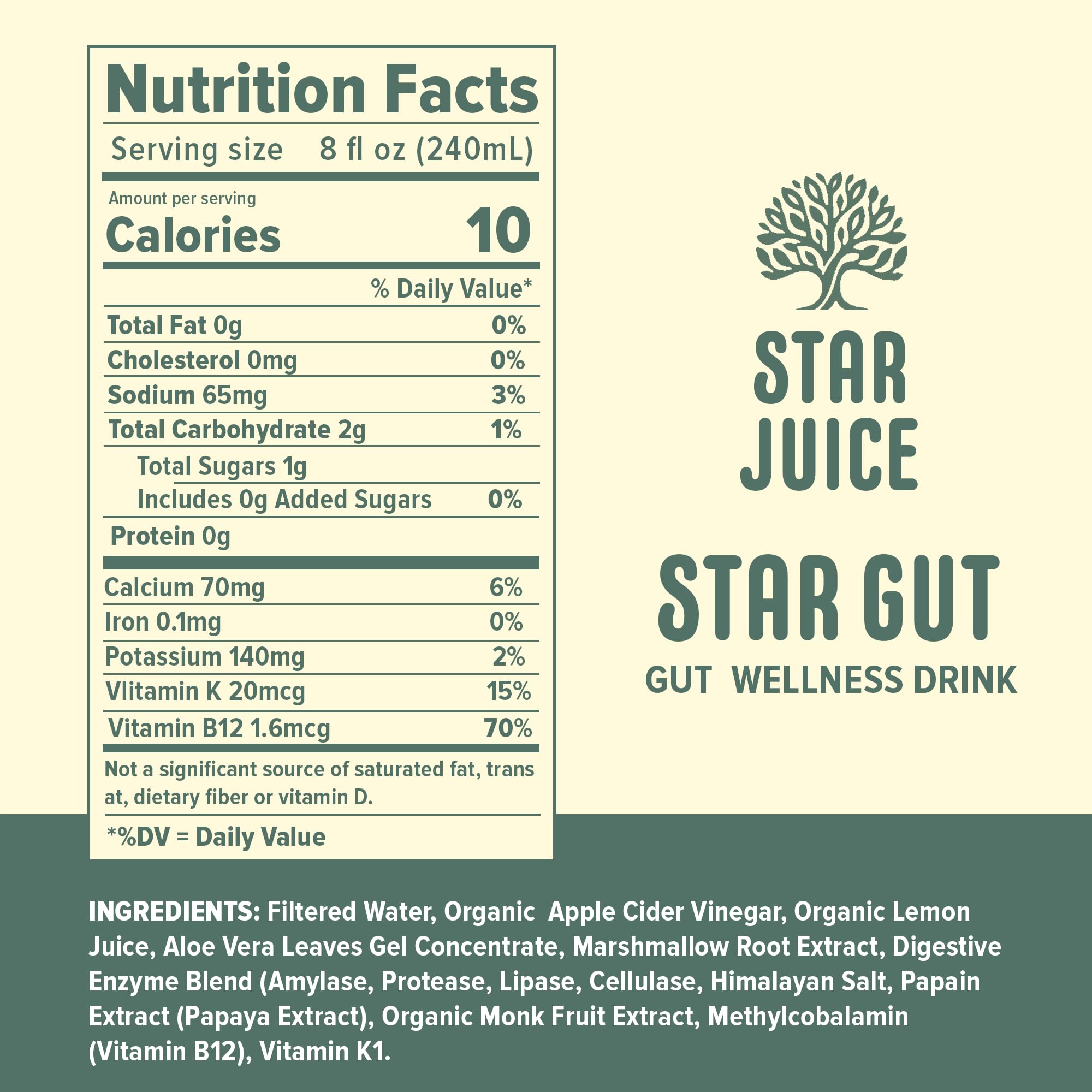 Star Juice ingredients including aloe vera, papaya, and lemon for digestion