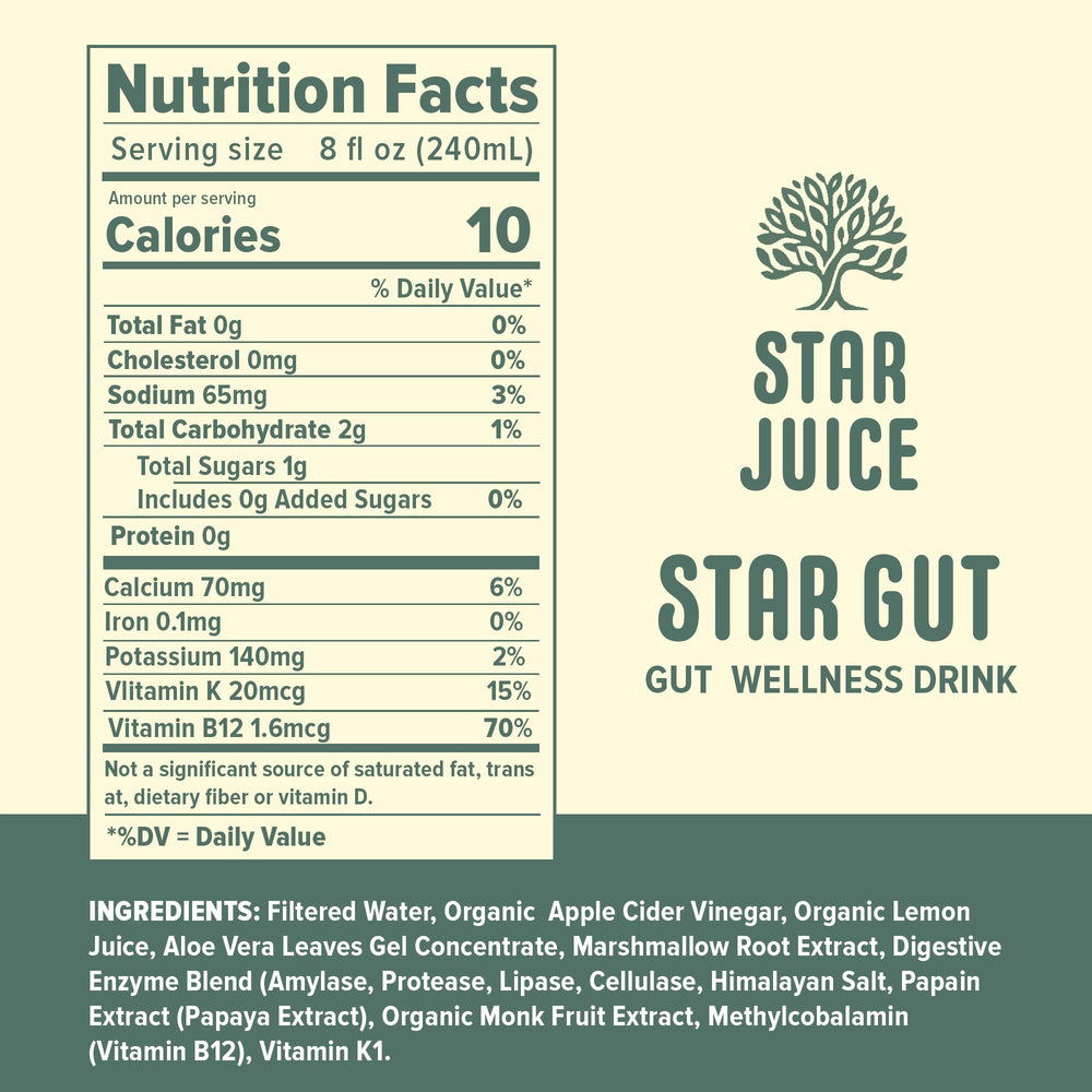 Star Juice ingredients including aloe vera, papaya, and lemon for digestion