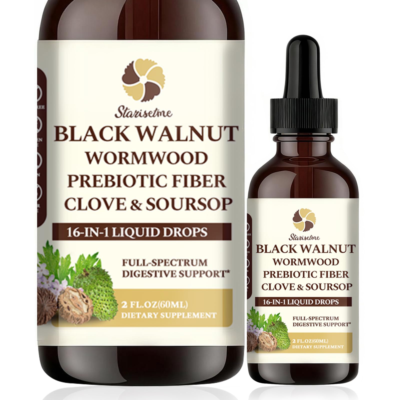 Starisetme bottle front shows vegan tincture for gut support.