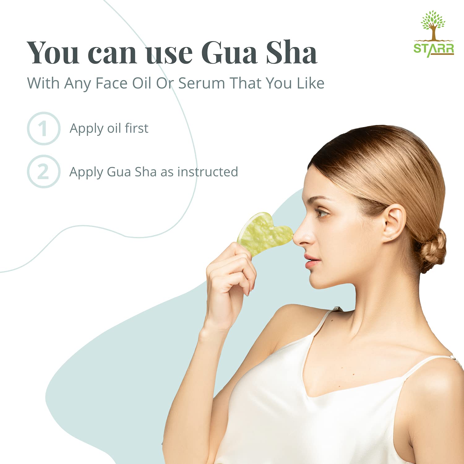 STARR GIA jade gua sha shows the easy-grip groove for comfortable handling.