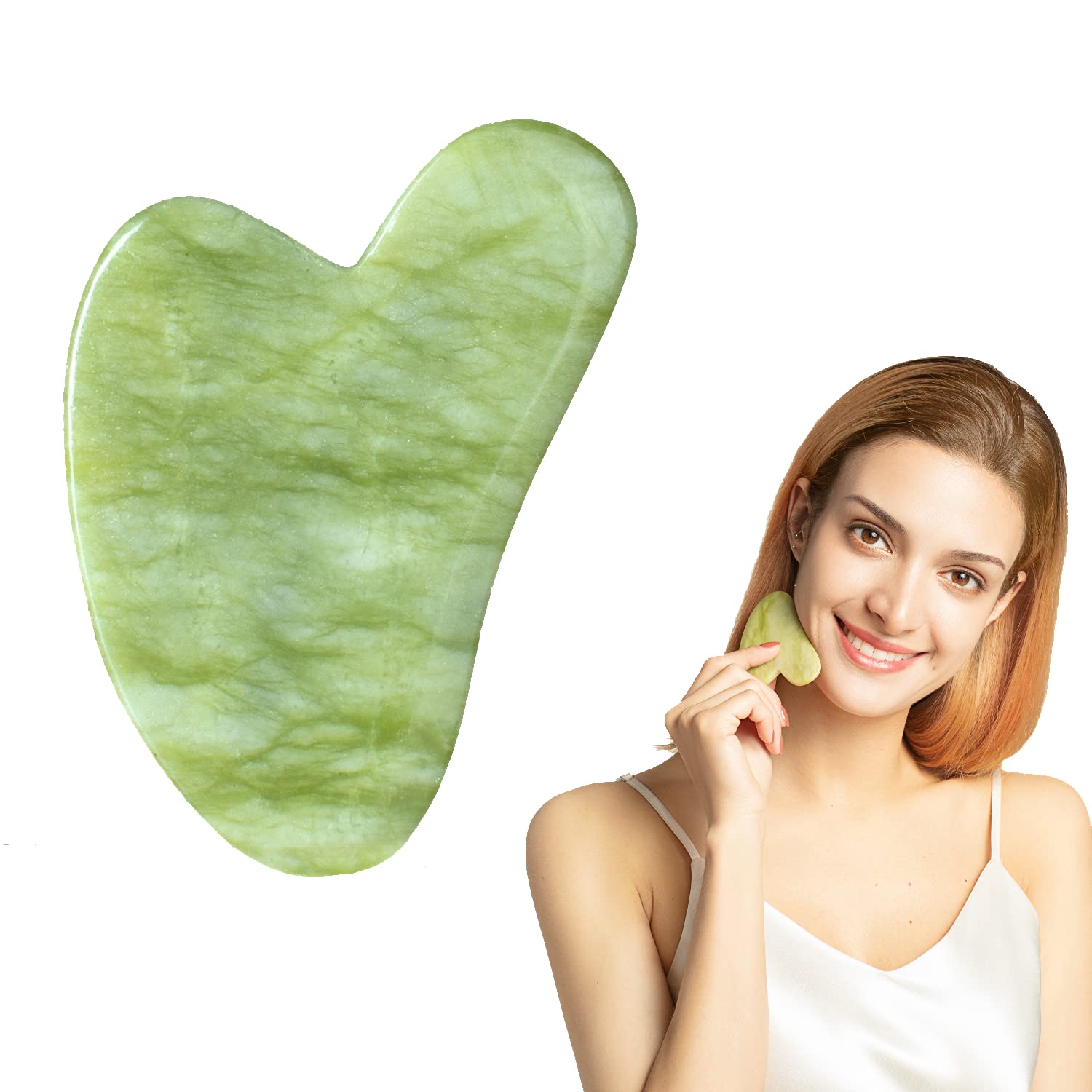 STARR GIA Xiuyan jade face massage tool with smooth surface for sculpted features.