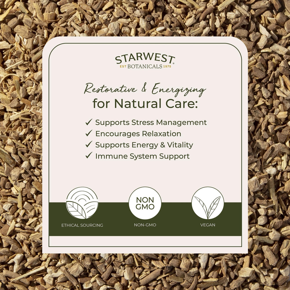 Starwest Botanicals organic kosher certified ashwagandha root signals purity for daily routines.