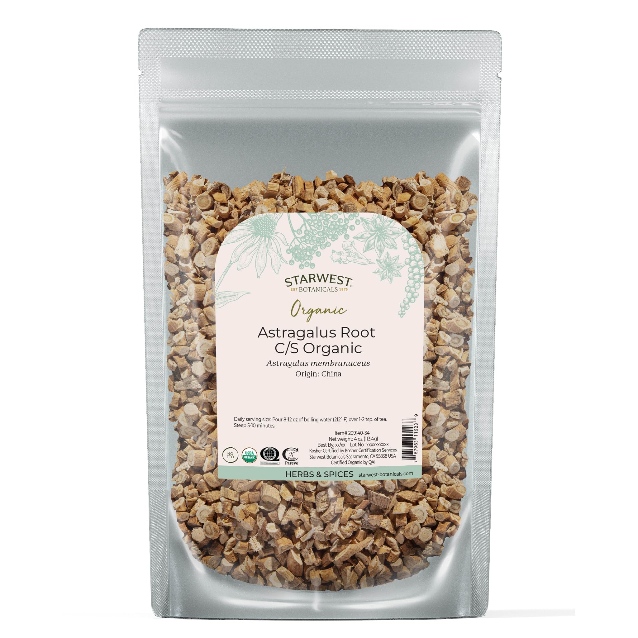 Starwest Botanicals Astragalus root dried herb for immune-support tea