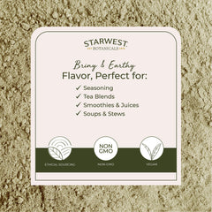 Starwest bladderwrack powder label shows organic and kosher status.