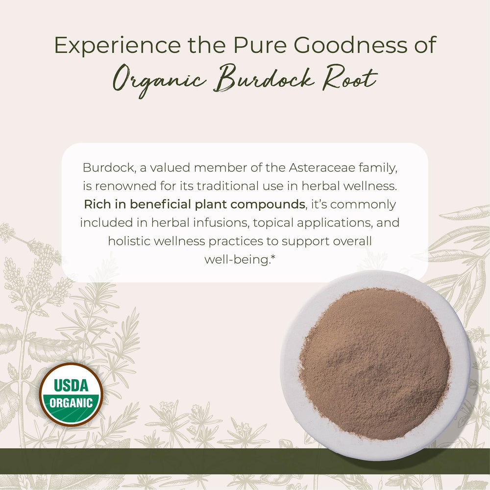 Starwest Botanicals burdock-root-powder jar open, ready for cooking and adding depth