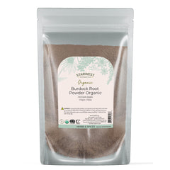 Starwest Botanicals burdock-root-powder organic packaging, ideal for tea blends