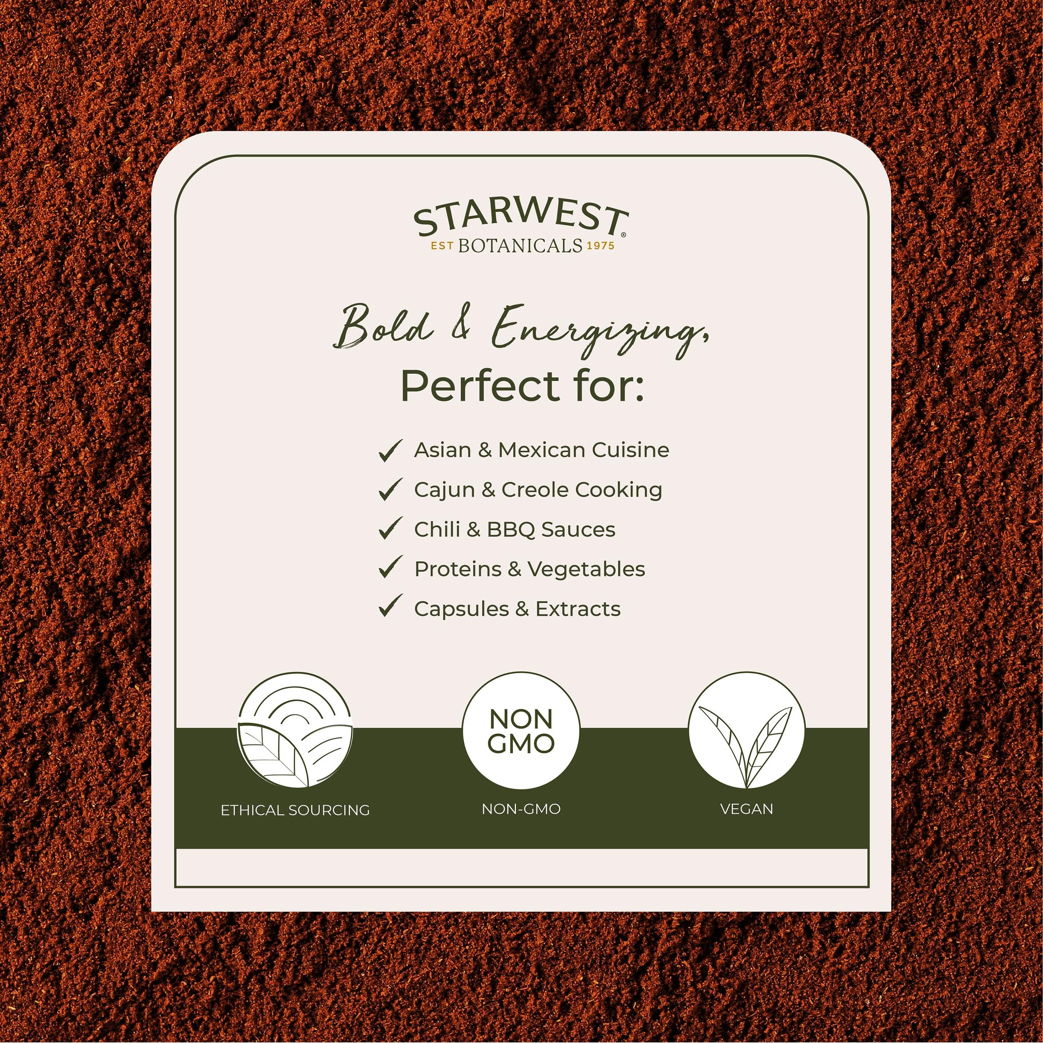 Starwest Cayenne powder in scoop ready for seasoning blends