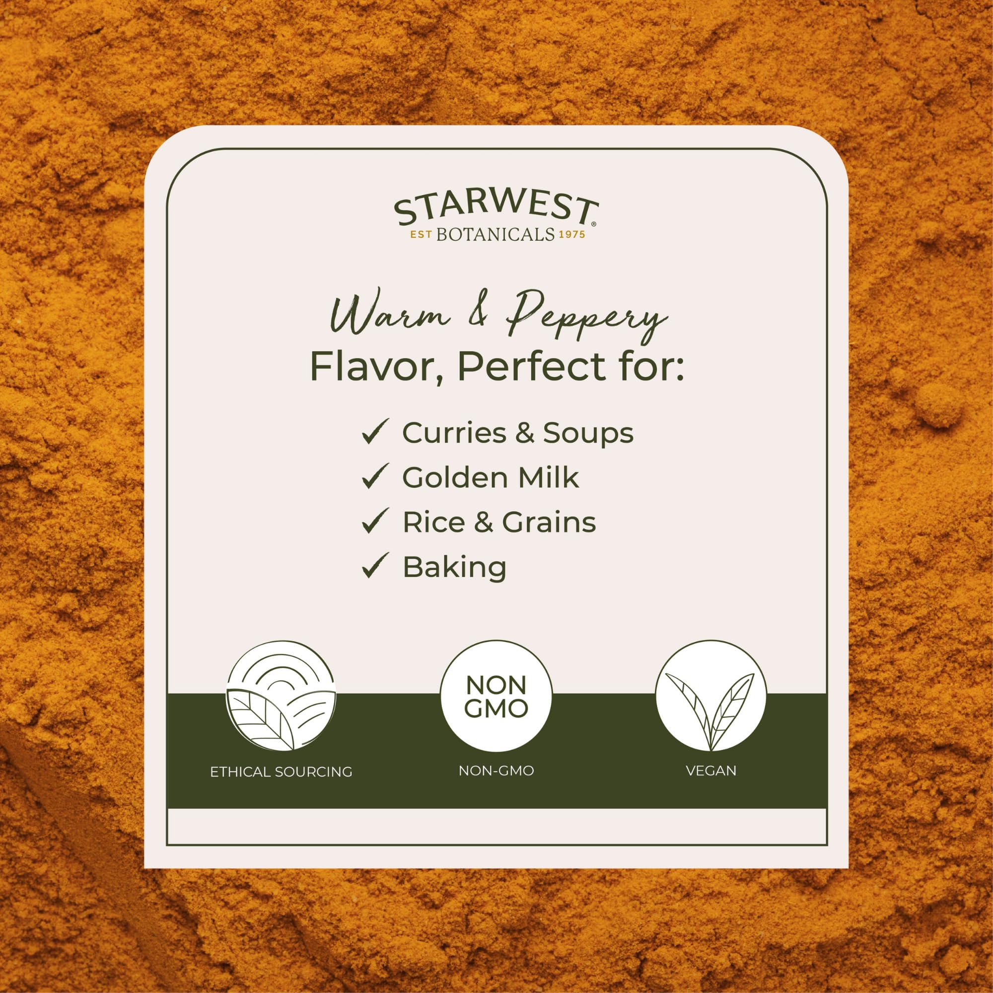 Starwest Botanicals certified organic turmeric image emphasizes trusted sourcing.