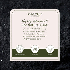Starwest Botanicals charcoal powder scoop demonstrates precise measuring for recipes.