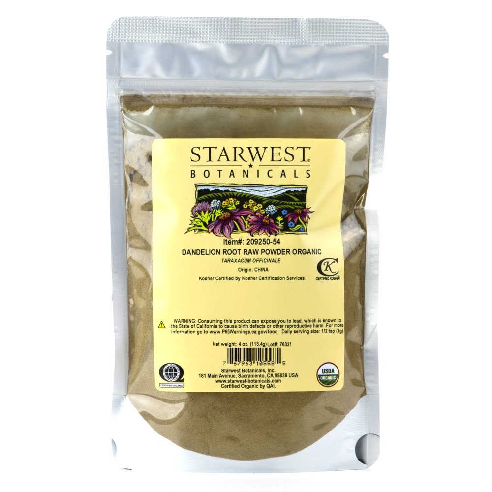 Starwest Botanicals Dandelion Root Powder in resealable bag for fresh use