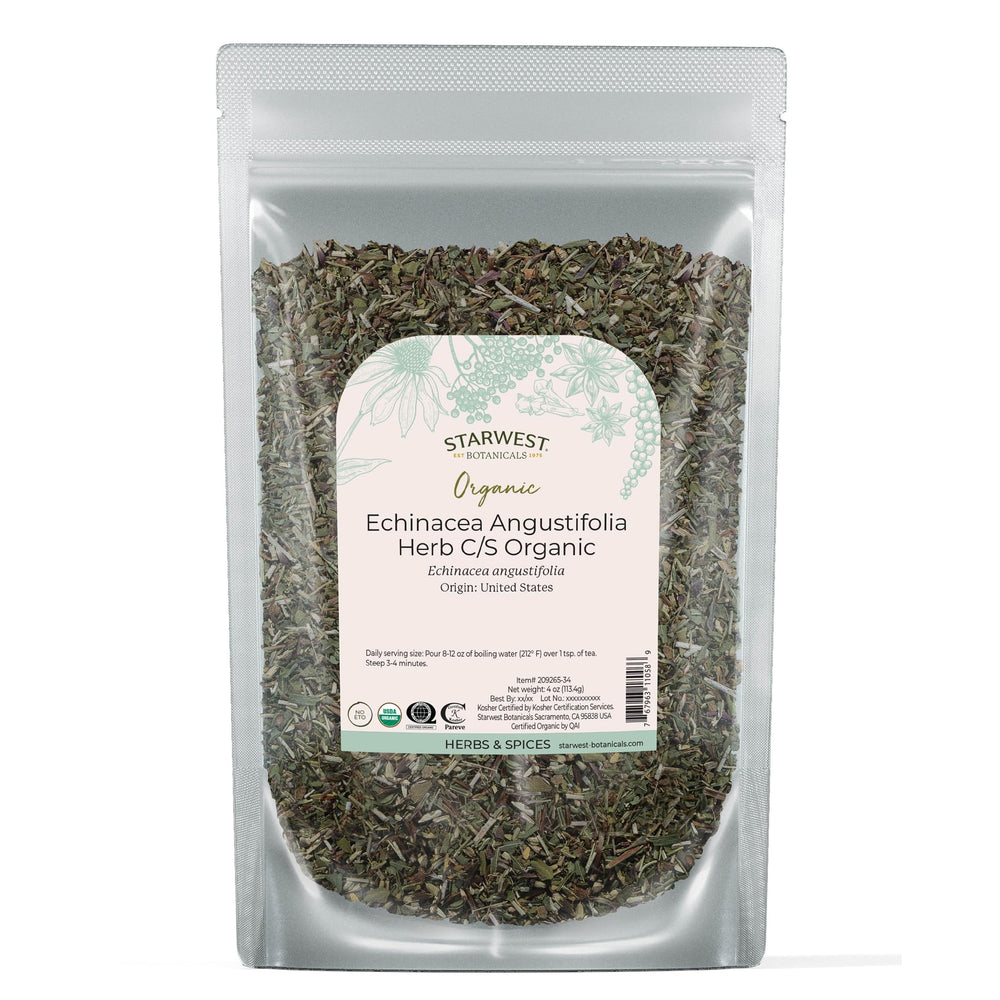 Starwest Botanicals Echinacea Angustifolia dried leaf closeup for soothing herbal teas