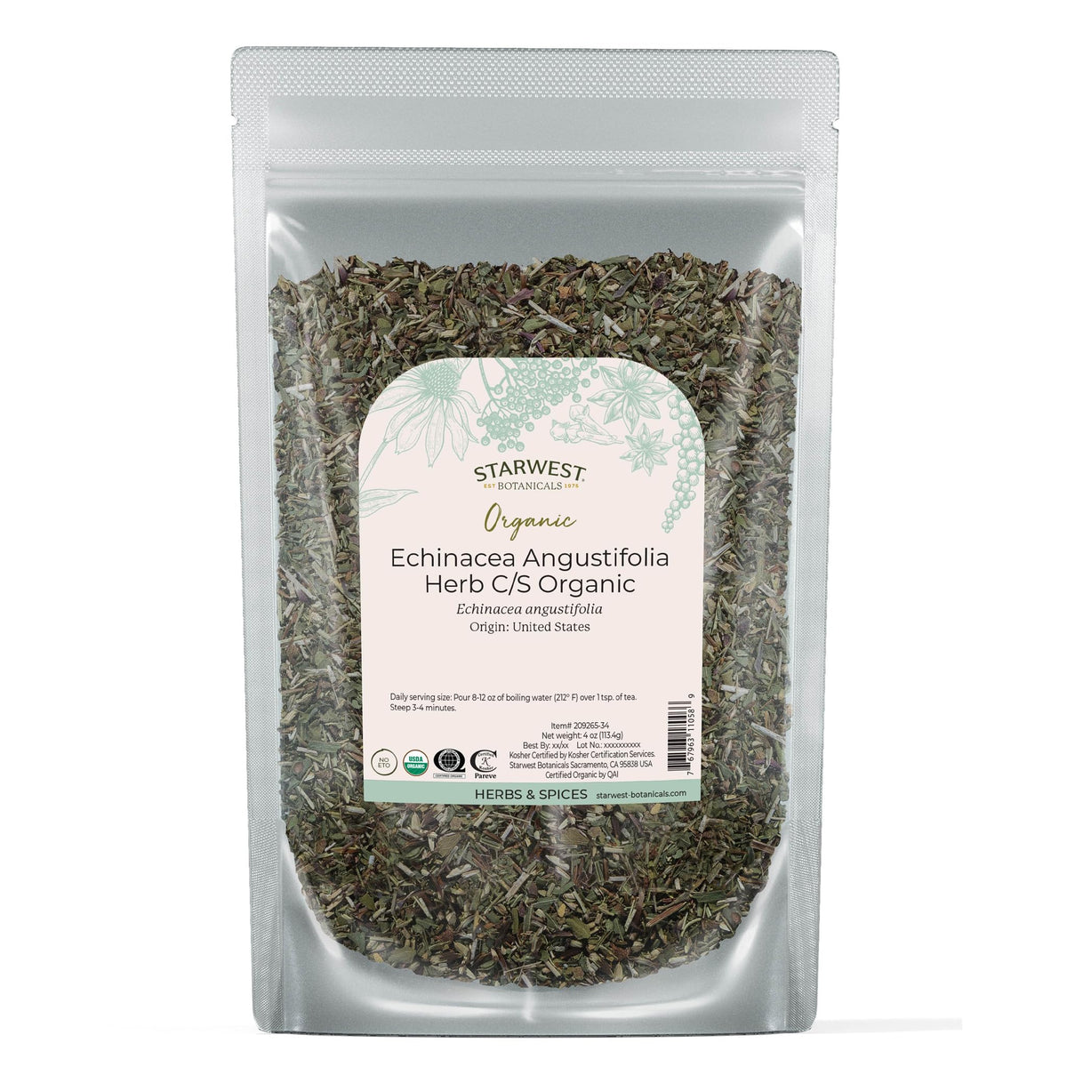 Starwest Botanicals Echinacea Angustifolia dried leaf closeup for soothing herbal teas