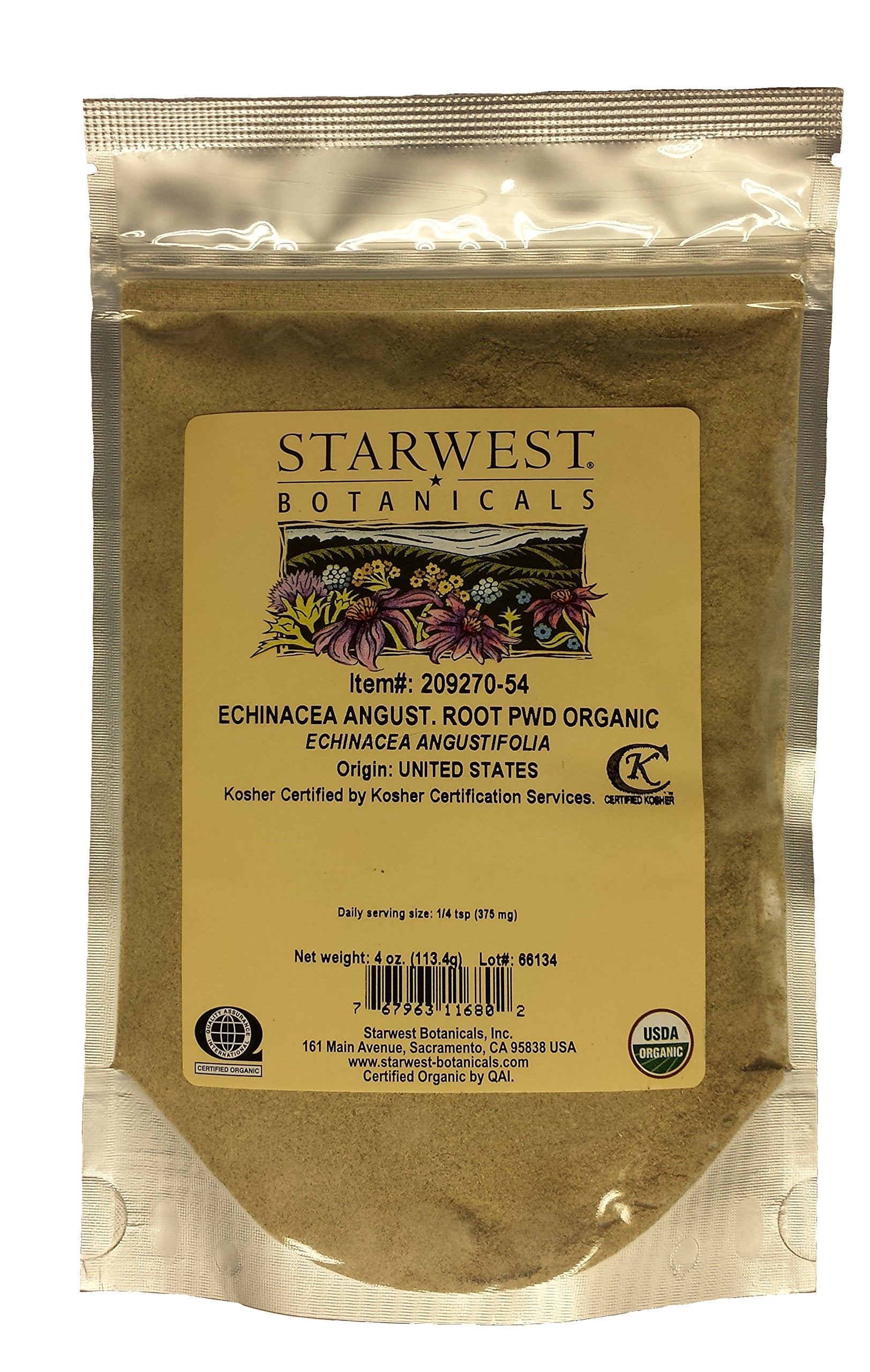 Starwest Botanicals Echinacea Angustifolia root powder adds subtle herbal depth to teas, soups, and smoothies.