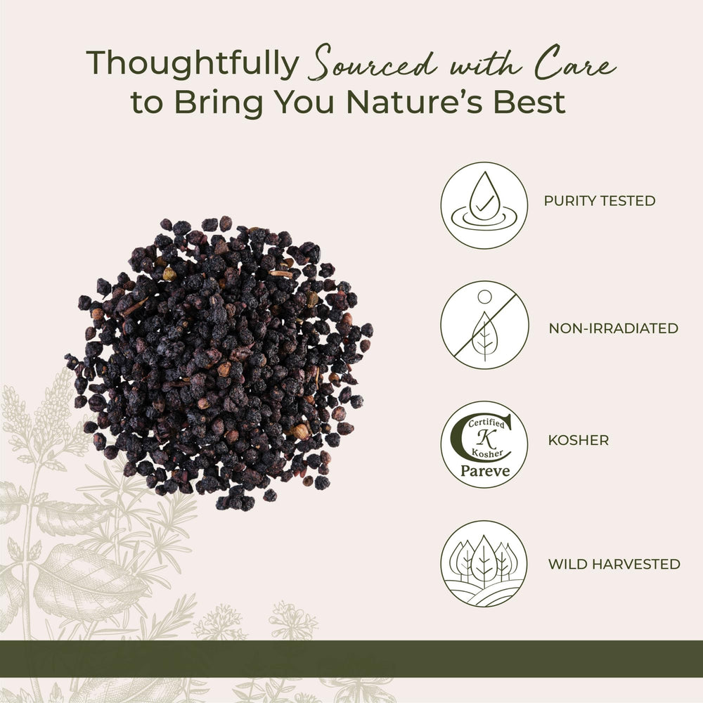 Starwest Botanicals elderberries in a tea infuser ready for brewing