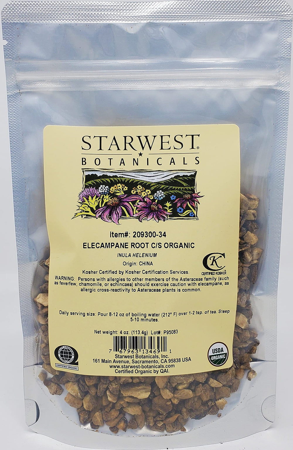 Starwest Botanicals elecampane root cut and sifted for easy infusion.