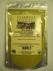 Starwest Botanicals Organic Goldenseal Root Powder in a resealable mylar bag for convenient storage