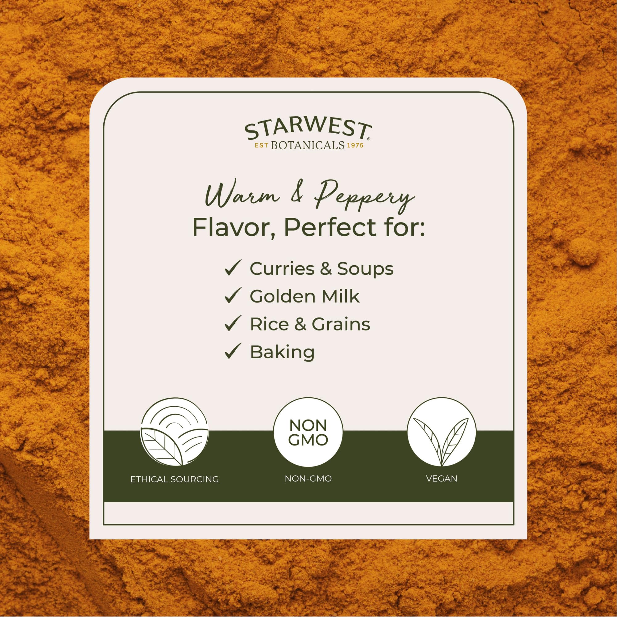 Starwest Botanicals ground turmeric powder in a bowl for curries