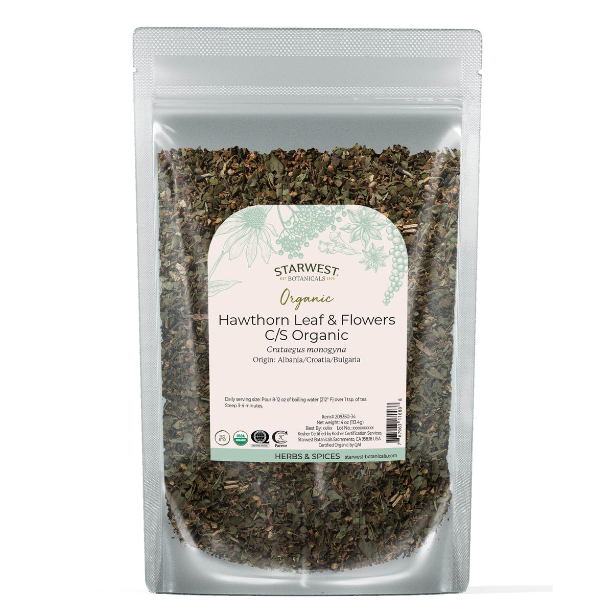 Starwest Botanicals Hawthorn leaves and flowers dried for fragrant tea blends
