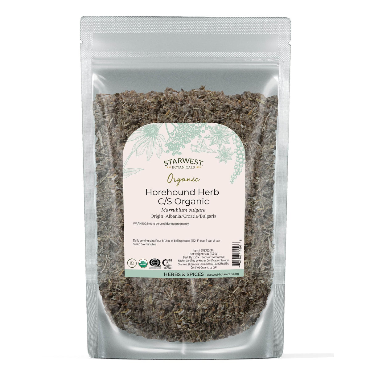 Starwest Botanicals horehound dried cut-sifted leaves for fragrant teas and blends.