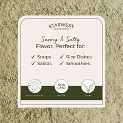 Starwest Botanicals kelp powder added to soups and dressings for savory depth.