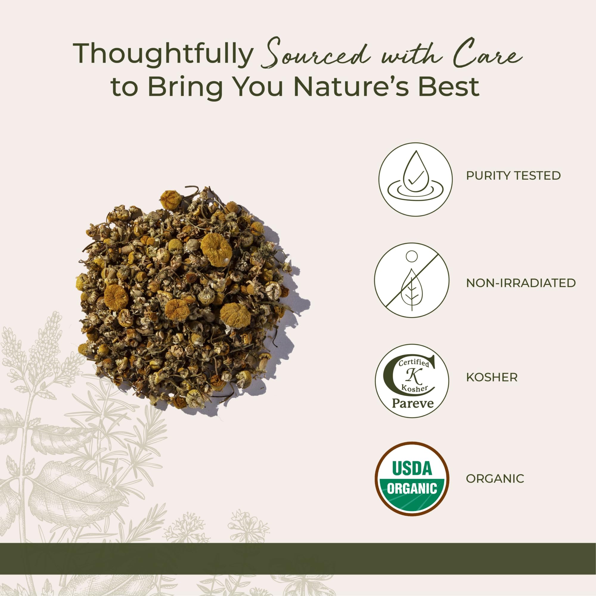 Starwest Botanicals kosher-certified chamomile flowers ensure purity and quiet reassurance in processing.