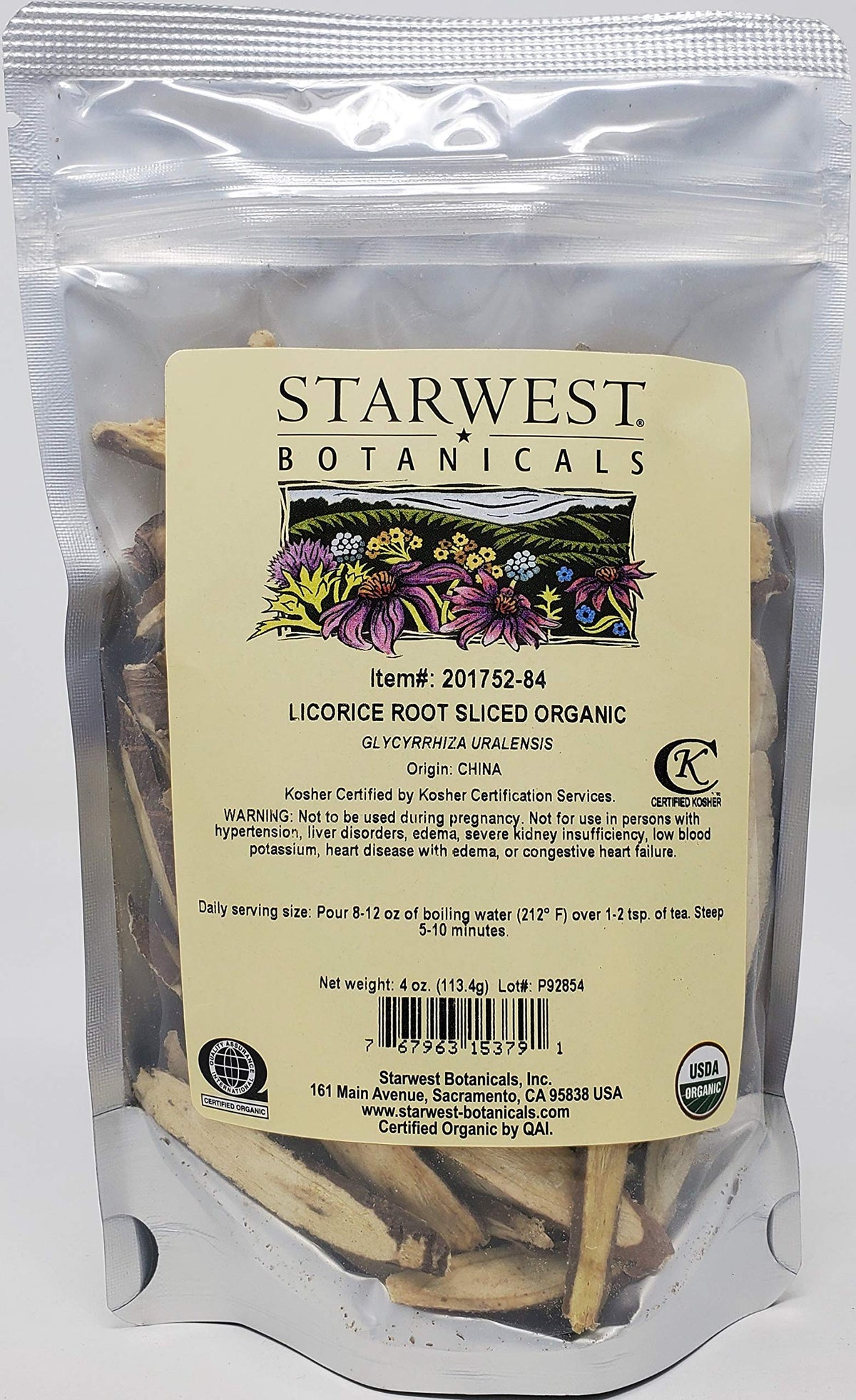 Starwest Botanicals licorice root sliced, perfect for tea infusions and flavoring recipes.