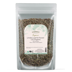 Starwest Botanicals Linden leaf and flowers in bag for fragrant herbal blends.