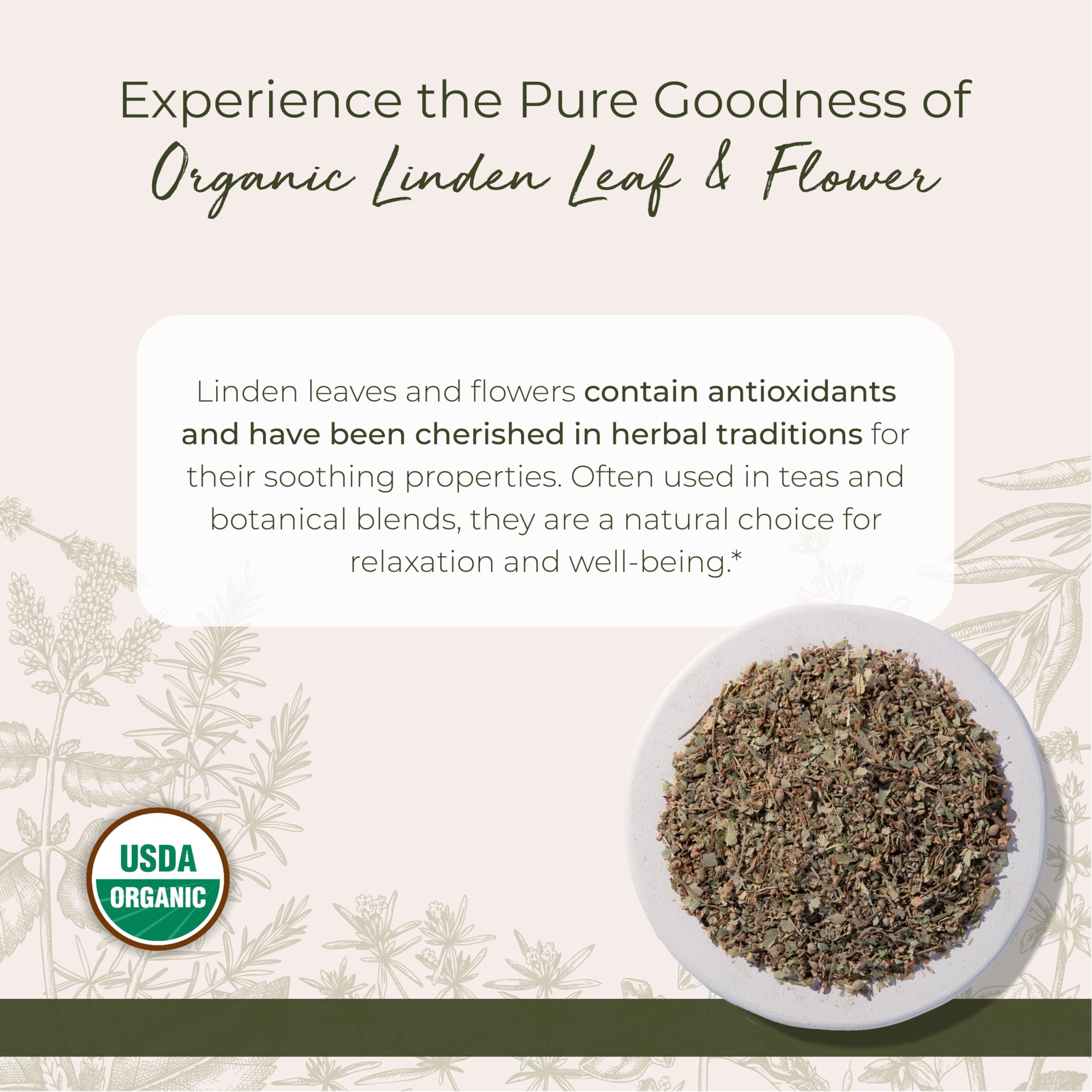 Starwest Botanicals Linden leaves and blossoms close-up showing vibrant color and delicate aroma.