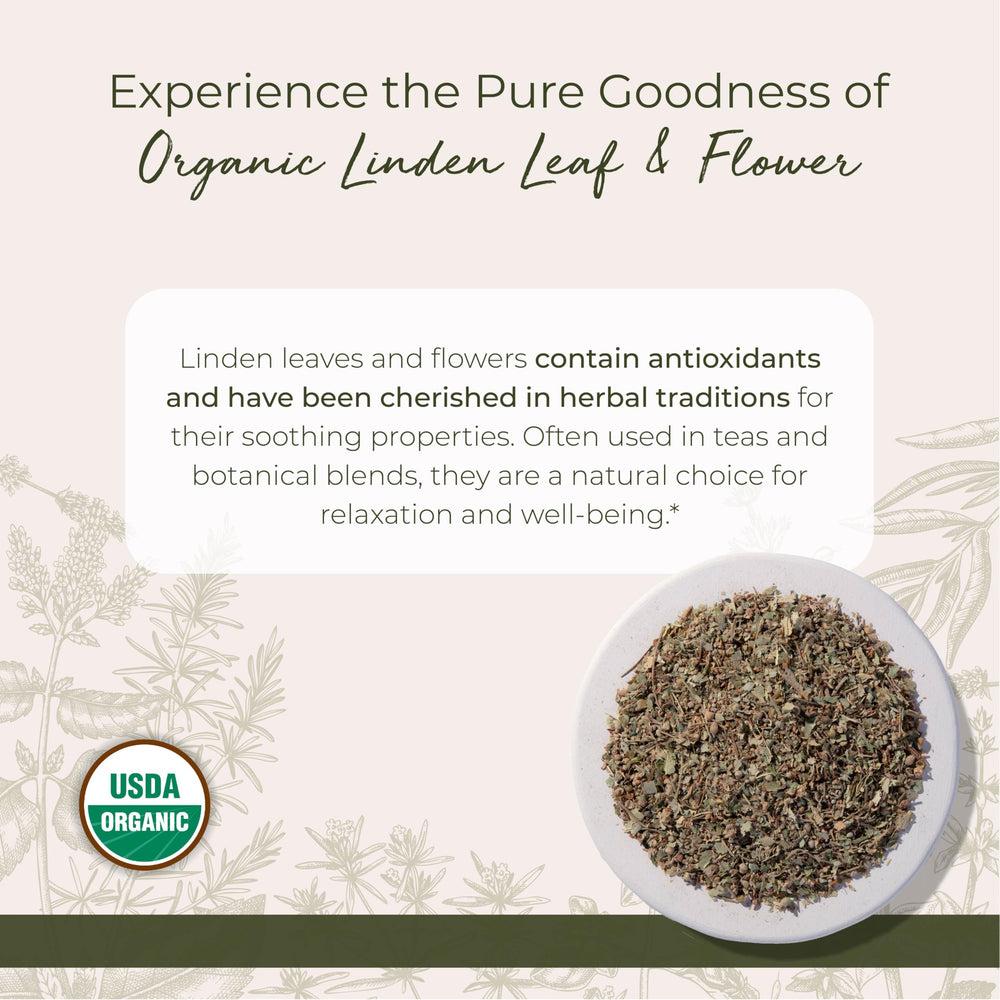 Starwest Botanicals Linden leaves and blossoms close-up showing vibrant color and delicate aroma.