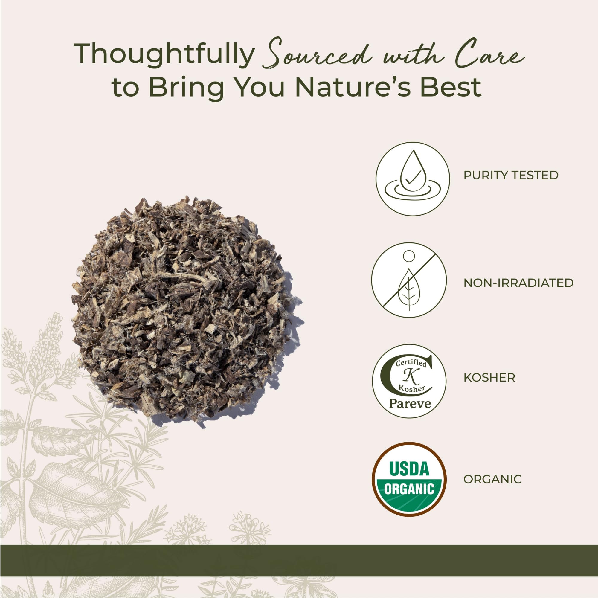 Closeup of Starwest marshmallow root packaging highlighting premium, sustainably sourced herb.