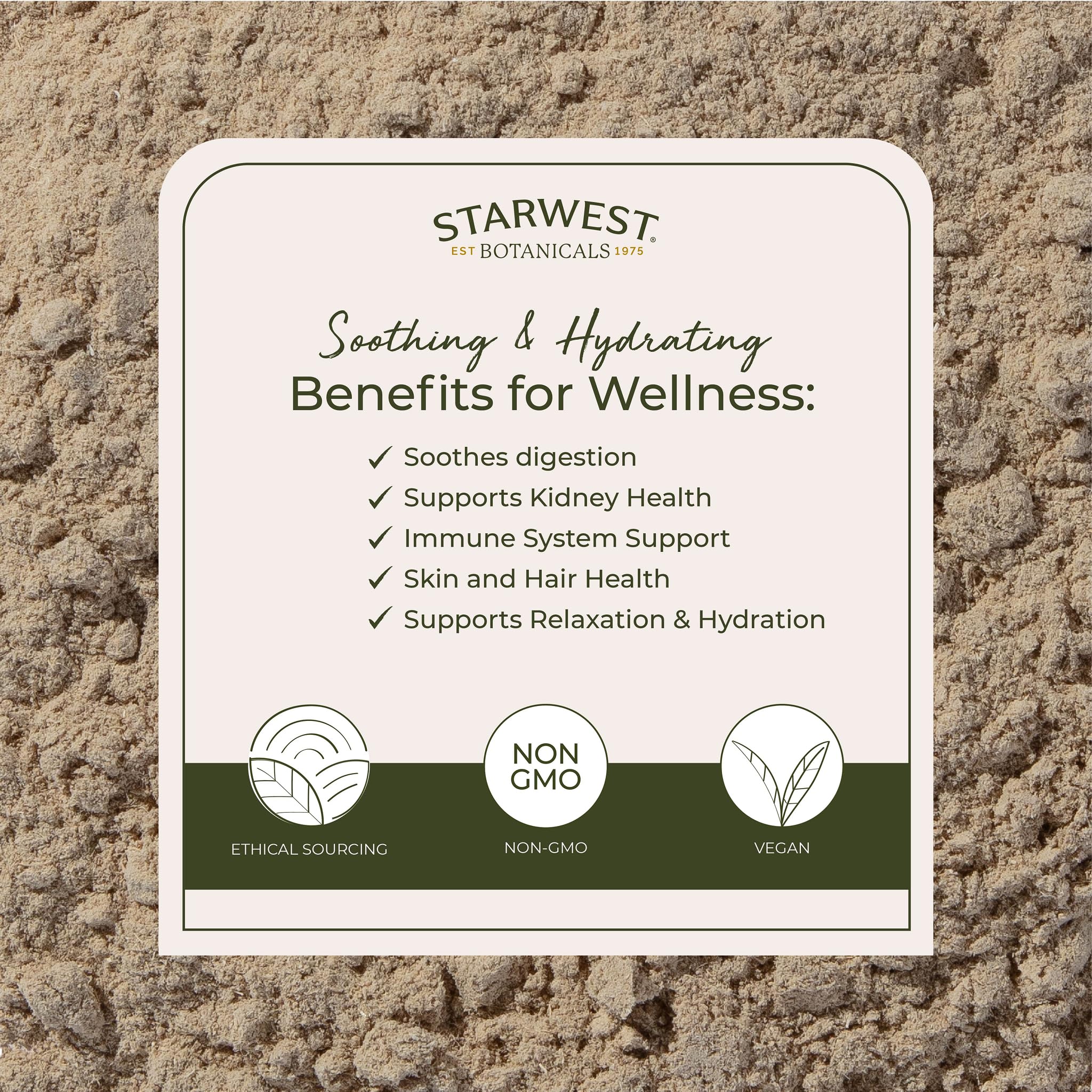 Starwest Botanicals organic marshmallow root powder bag shows organic and kosher seals