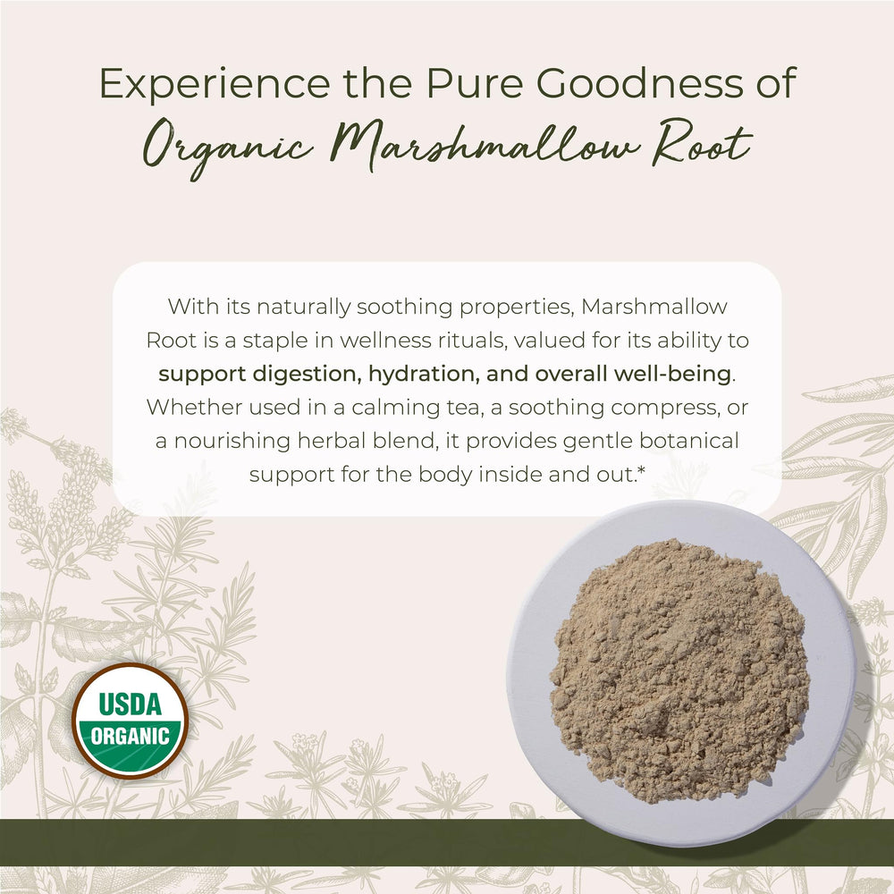 Close-up of Starwest Botanicals marshmallow root powder texture for blends