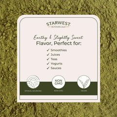 Starwest Botanicals Moringa leaf powder stirred into tea for a green infusion.