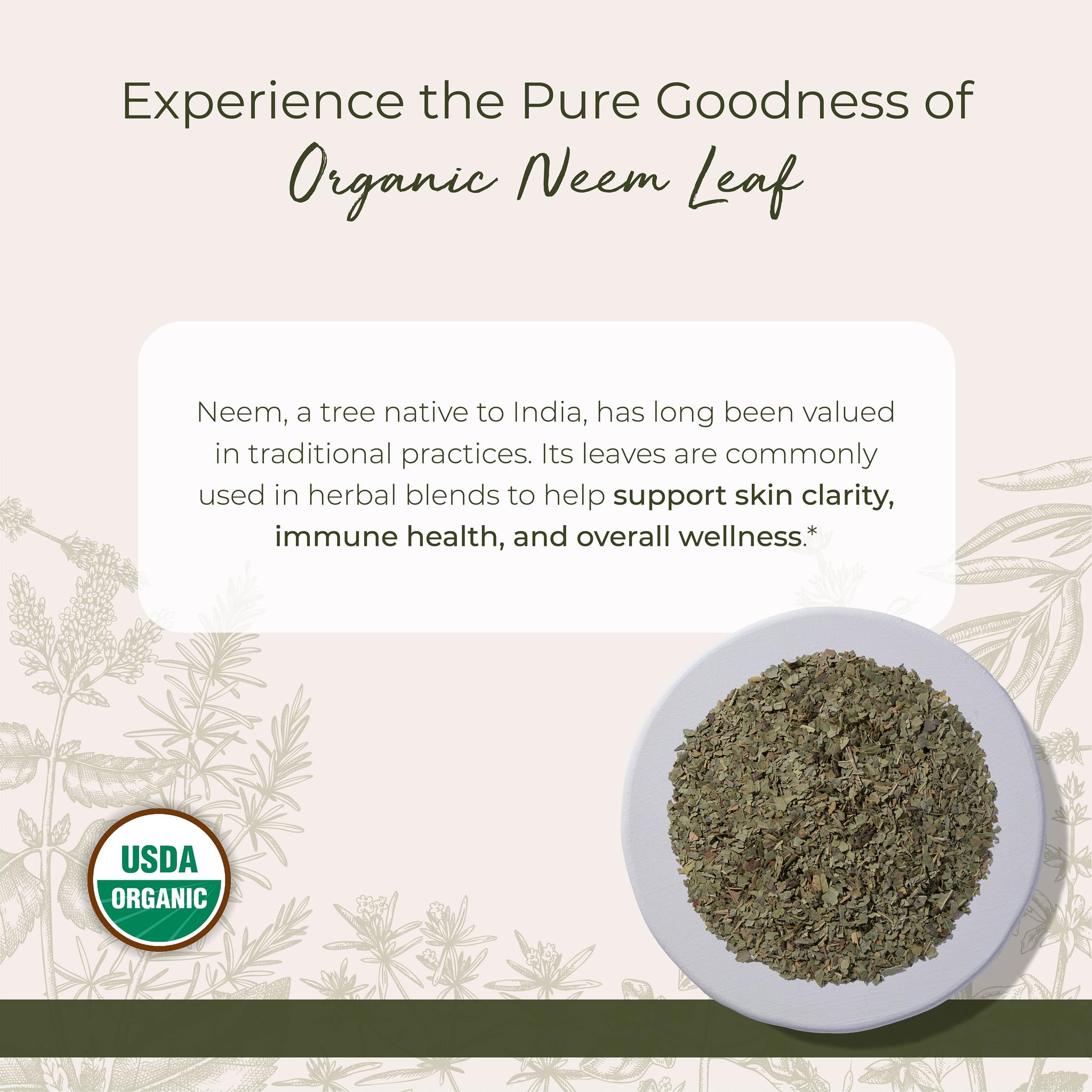 Starwest Botanicals neem leaf close-up displays dried leaves ideal for teas and blends.
