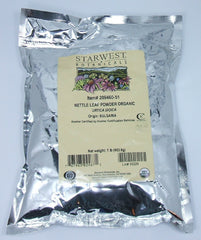 Starwest Botanicals nettle leaf powder 1lb bag suitable for smoothies and teas.