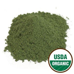 Starwest Botanicals nettle leaf powder packaging shown for tea and culinary use.