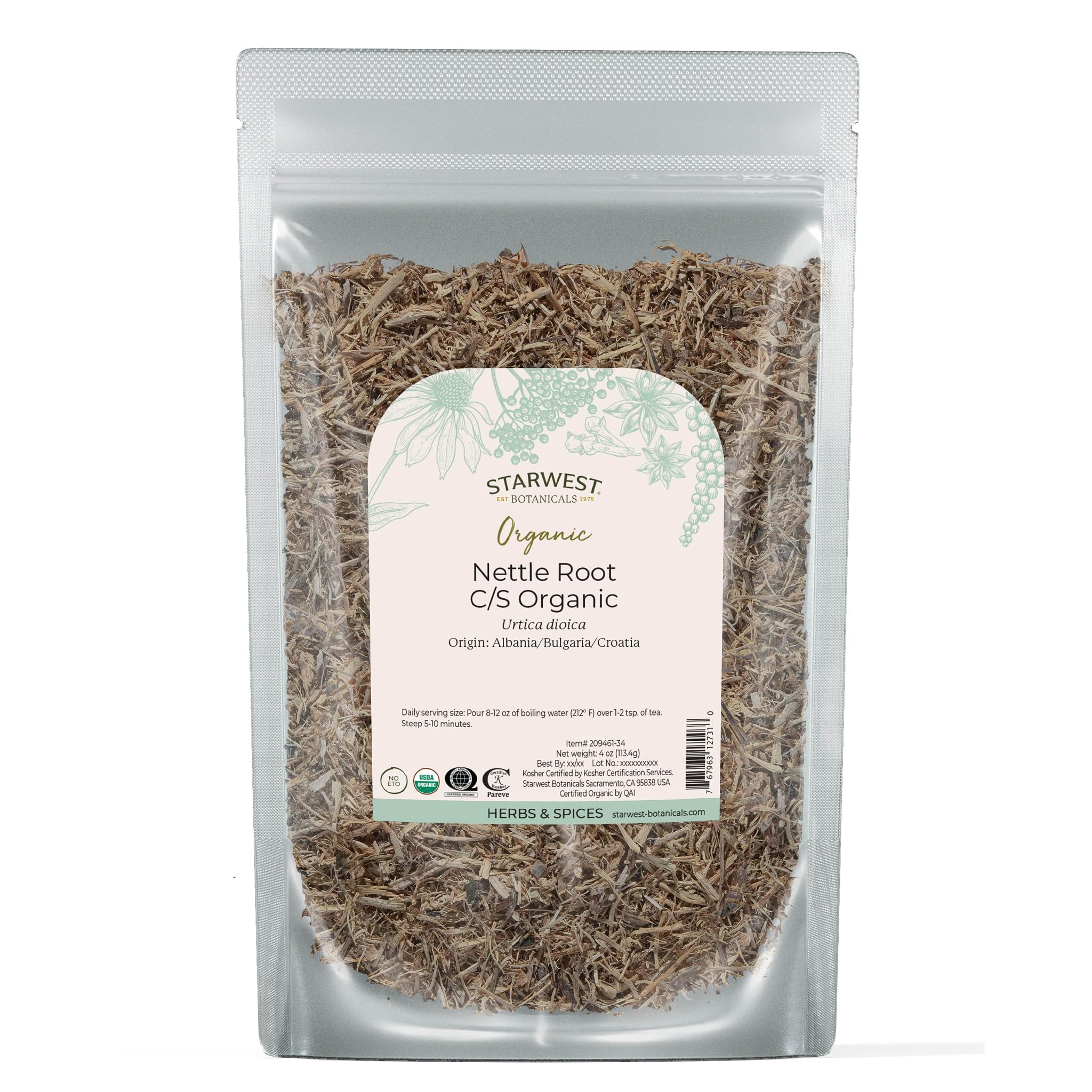 Starwest Botanicals nettle root dried loose leaf with earthy aroma for cooking