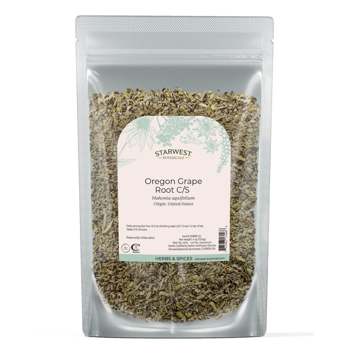 Starwest Botanicals Oregon Grape Root cut and sifted for tea and infusions