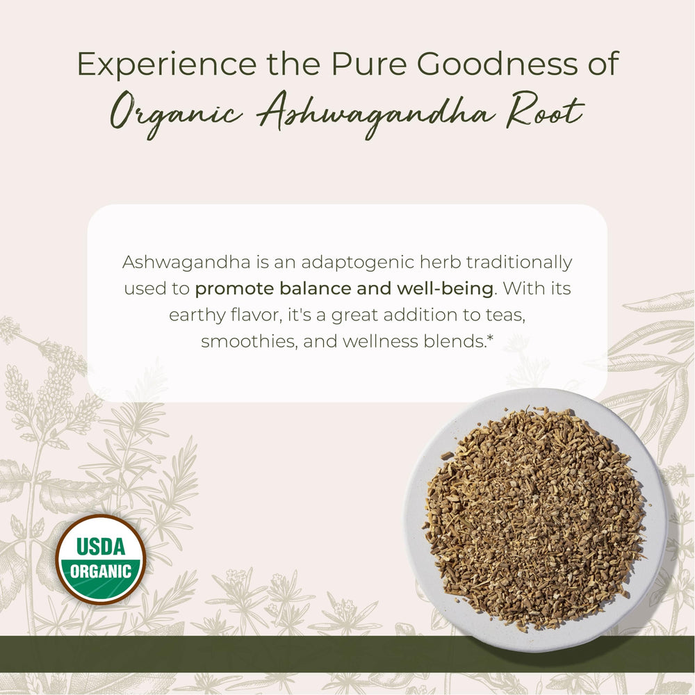 Starwest Botanicals organic ashwagandha root label showing certified quality.