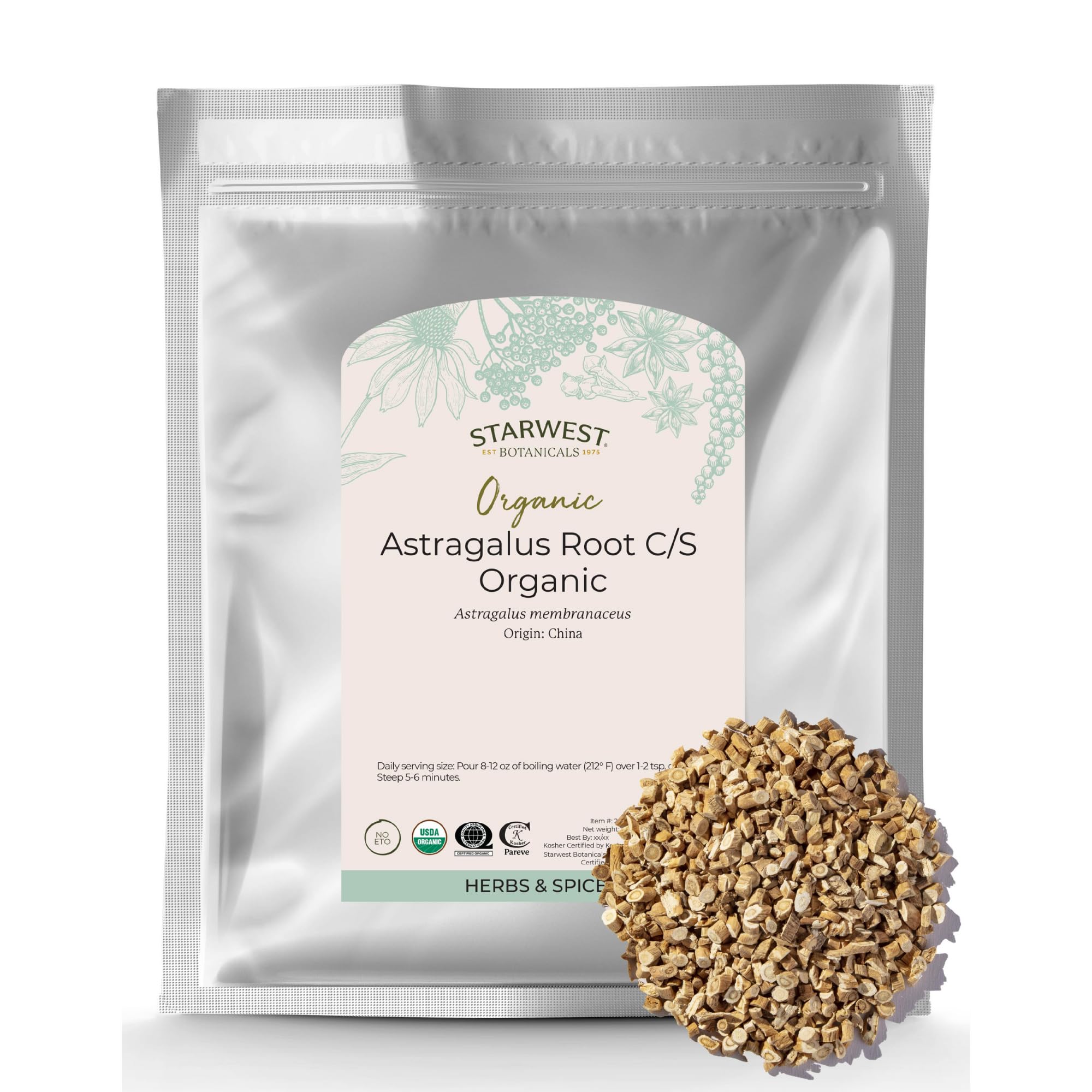 Starwest Botanicals organic astragalus root cut and sifted for easy bulk tea prep