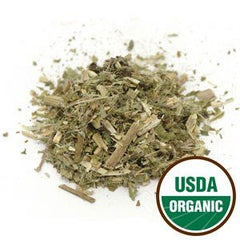 Starwest Botanicals Blessed Thistle C/S closeup shows cut and sifted herb for easy tea blends