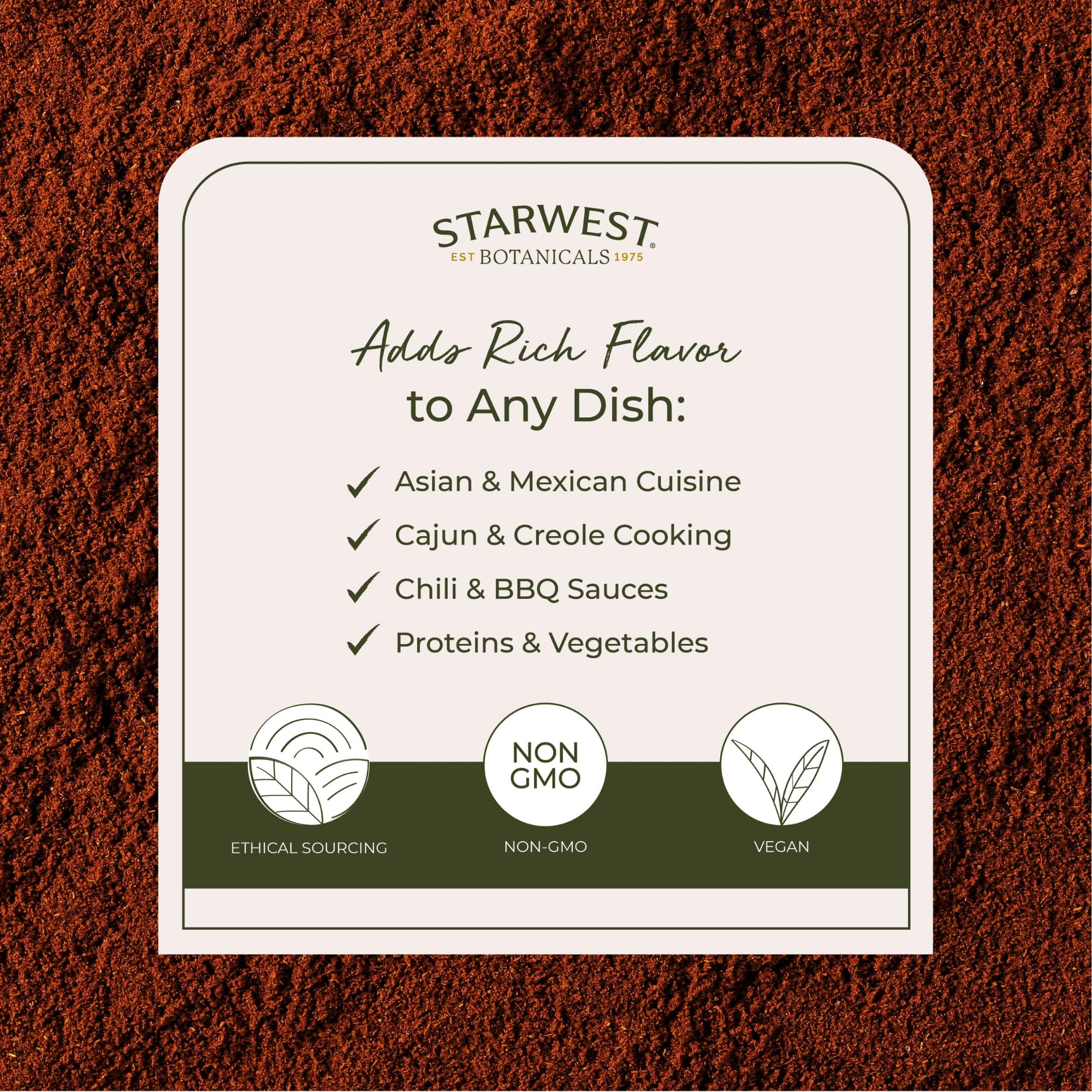 Starwest Botanicals Organic Cayenne label signals organic quality and safety.