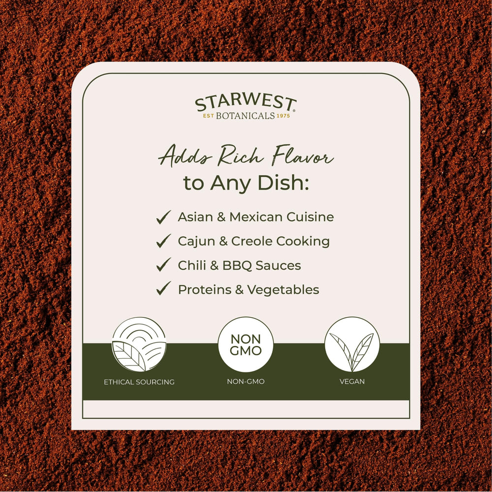 Starwest Botanicals Organic Cayenne label signals organic quality and safety.